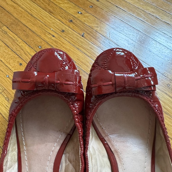 Christian Dior Red Quilted Patented Leather Ballet Flats - Picture 1 of 4